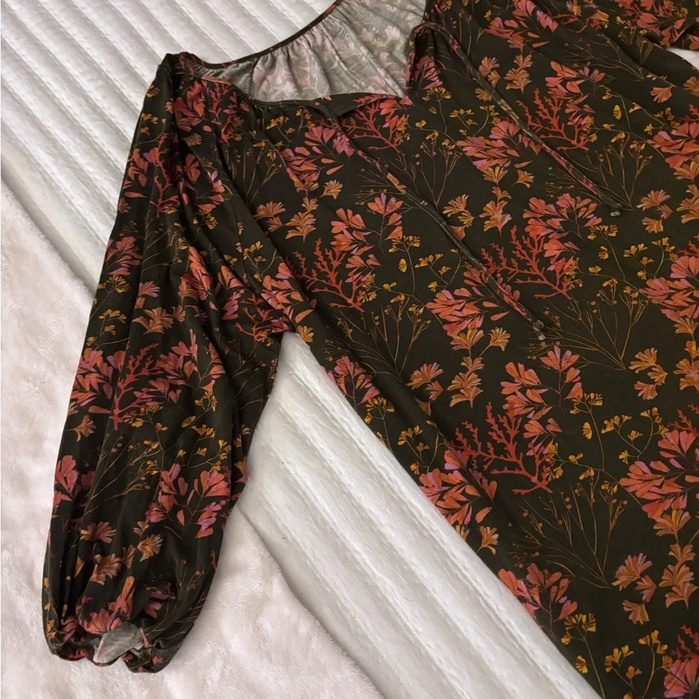 Garnet Hill Floral Print 3/4 Sleeve Peasant Blouse